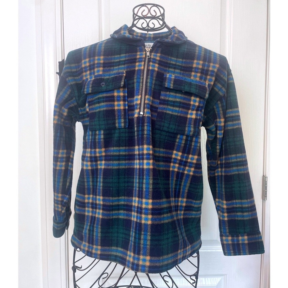 Vintage Kids Gap Plaid Fleece Quarter Zip Pullover Sweater XXL Flannel 1980s 2XL